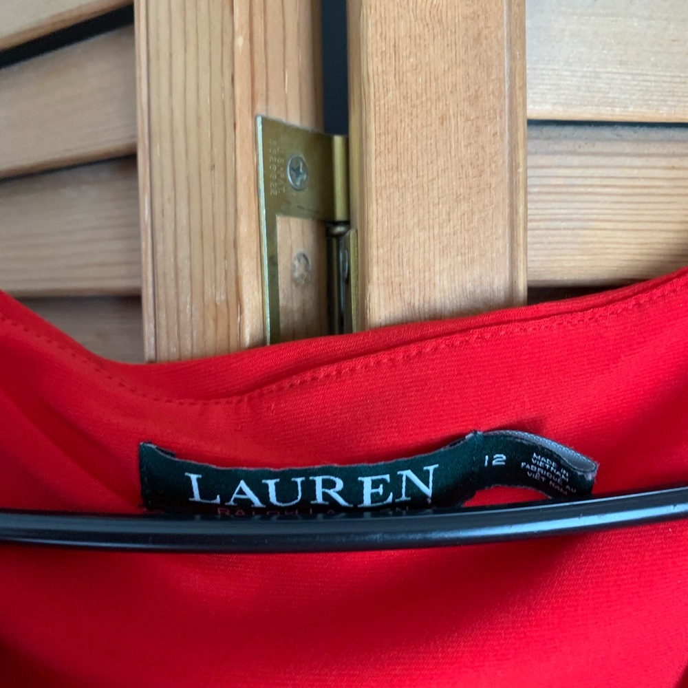 Lauren Ralph Lauren Bright Red Long-Sleeve knee length Wrap Dress sz 12 - Picture 4 of 4